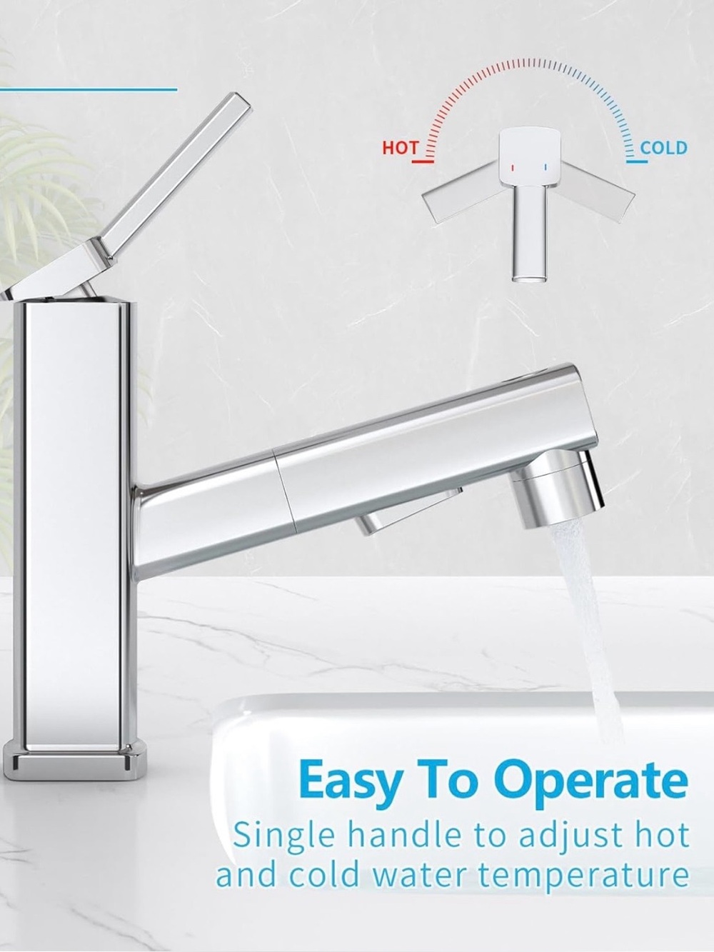 Polished Chrome Bathroom Faucet Single-Handle Pull-Out Spout - Silver